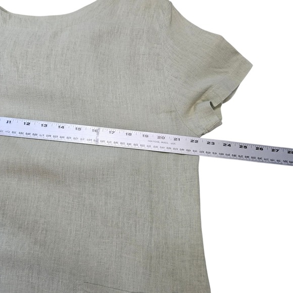 Studio Ease Linen Maxi Dress Peasant Garden Green Pocketed Button Vintage 90s 14 - Picture 8 of 10